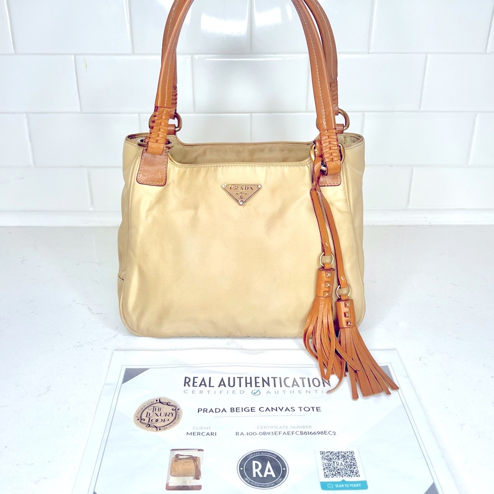 Authenticated Prada Vitello-Trimmed Tessuto nylon neutrals line Bag
